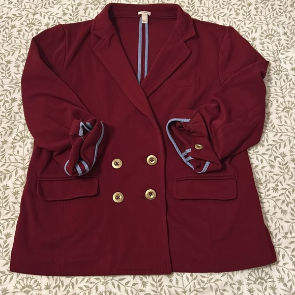 JCrew Cotton Poly Blend Blazer, Deep Wine Color with Brass Buttons, Sz L - Picture 1 of 1